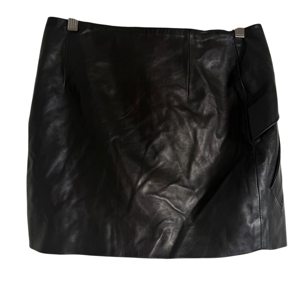 IRO Mupper Black Lamb Leather Studded Belted Moto Biker Mini Skirt L - Picture 10 of 13